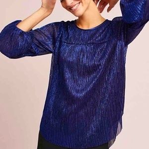 Anthropologie Moulinette Soeurs Fancy‎ Blue Blouse Sz XS